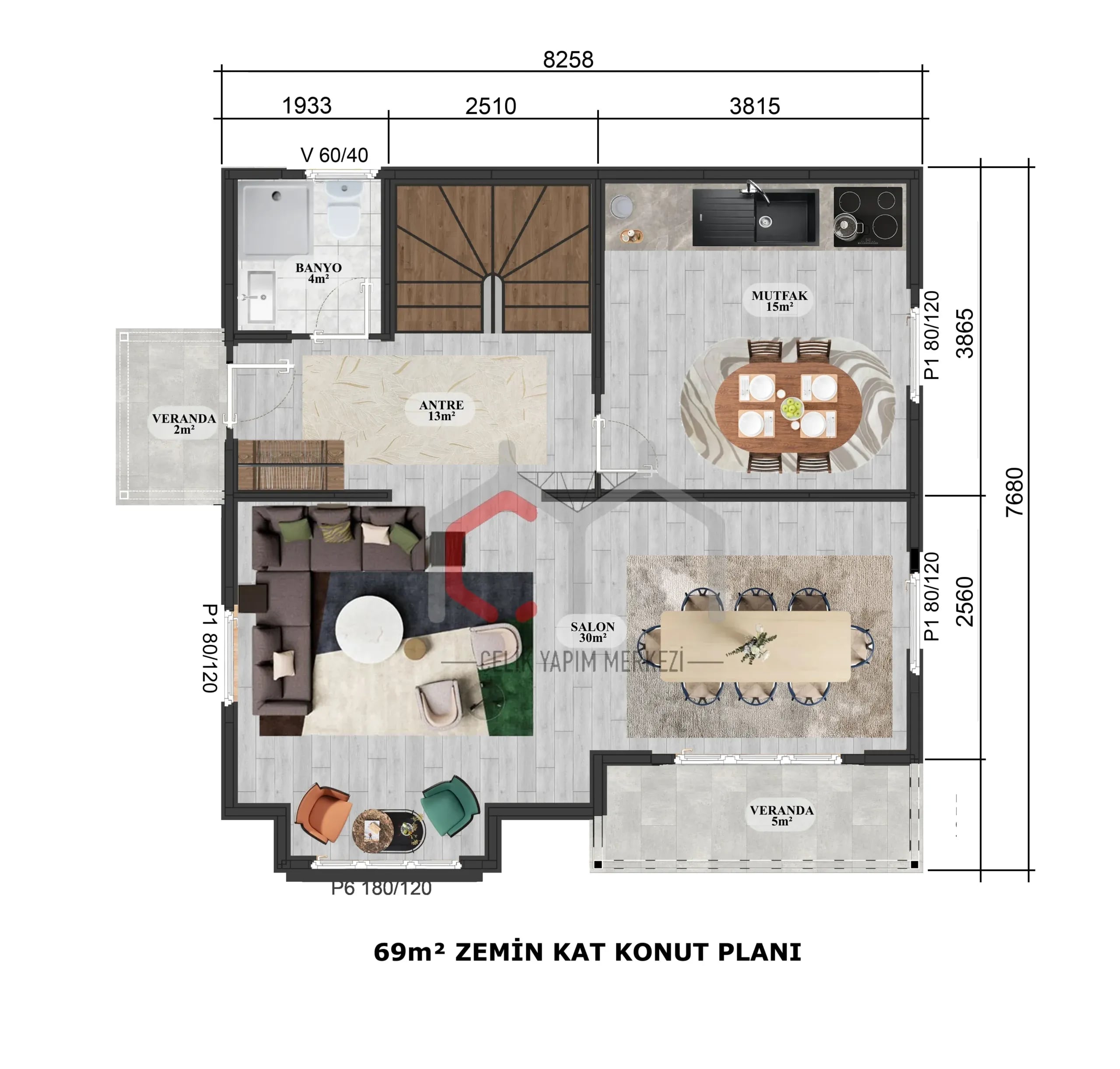 136 m2 4+1 Çift Katlı Prefabrik Villa - Görsel 4