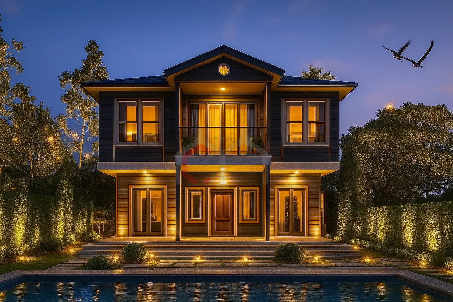 166 m2 4+1 Prefabrik Villa gece
