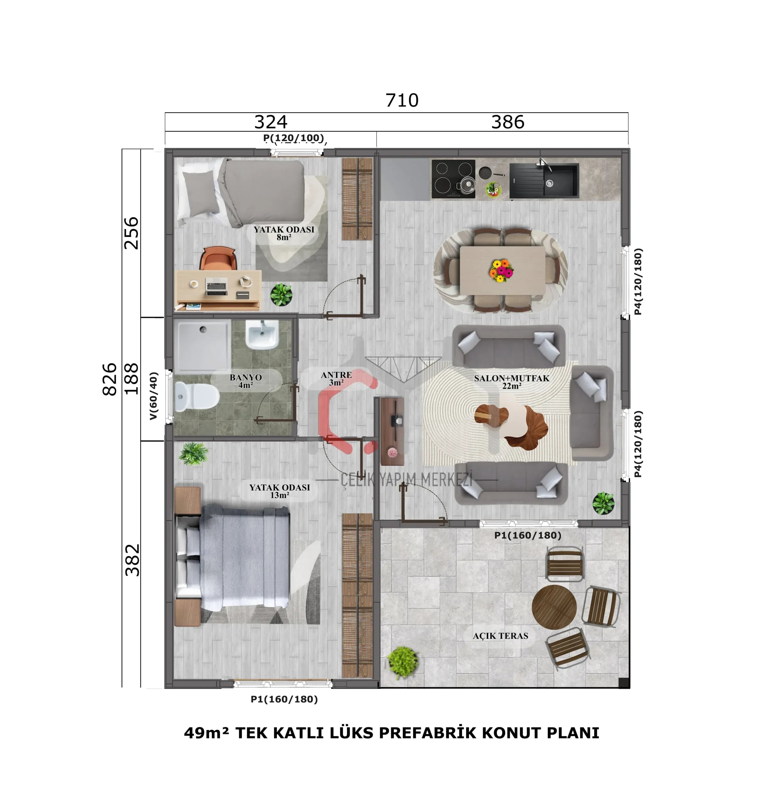2+1 Tek Katlı Prefabrik Villa 49 m2 - Görsel 3