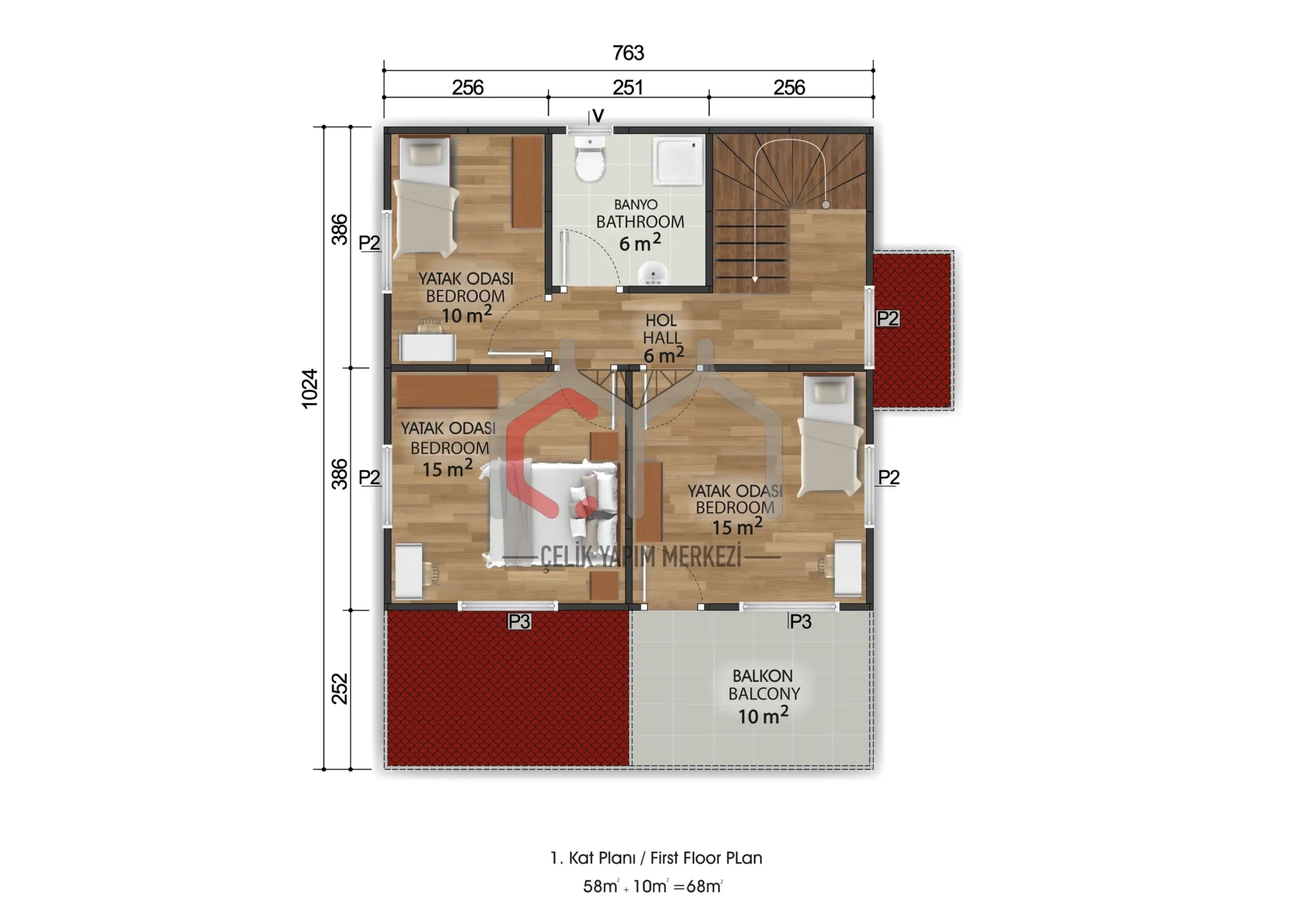 149 m2 çizim 1. kat