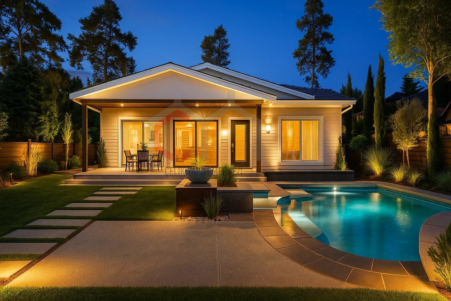 Tek Katlı Prefabrik Villa 135 m2 gece