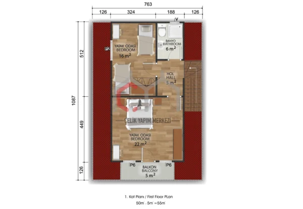 134 m2 çizim 1. kat