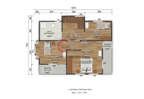 155 m2 çizim 1. kat