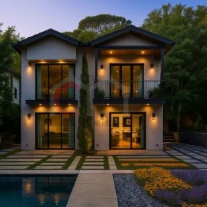 136 m2 4+1 çift katlı prefabrik villa gece
