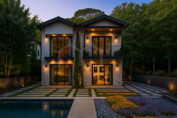 136 m2 4+1 çift katlı prefabrik villa gece
