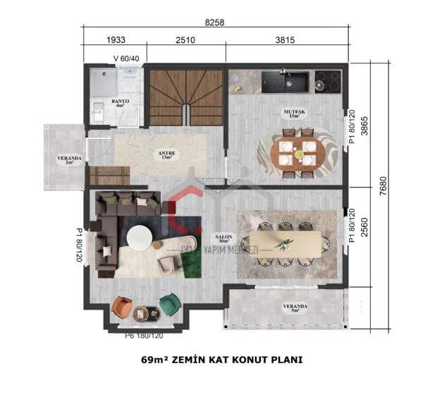 136 m2 4+1 Çift Katlı Prefabrik Villa - Görsel 4