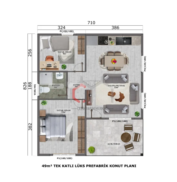 2+1 Tek Katlı Prefabrik Villa 49 m2 - Görsel 3